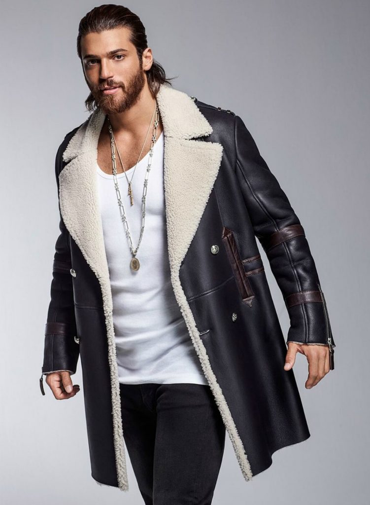 Model Can Yaman Faux Shearling Leather Coat