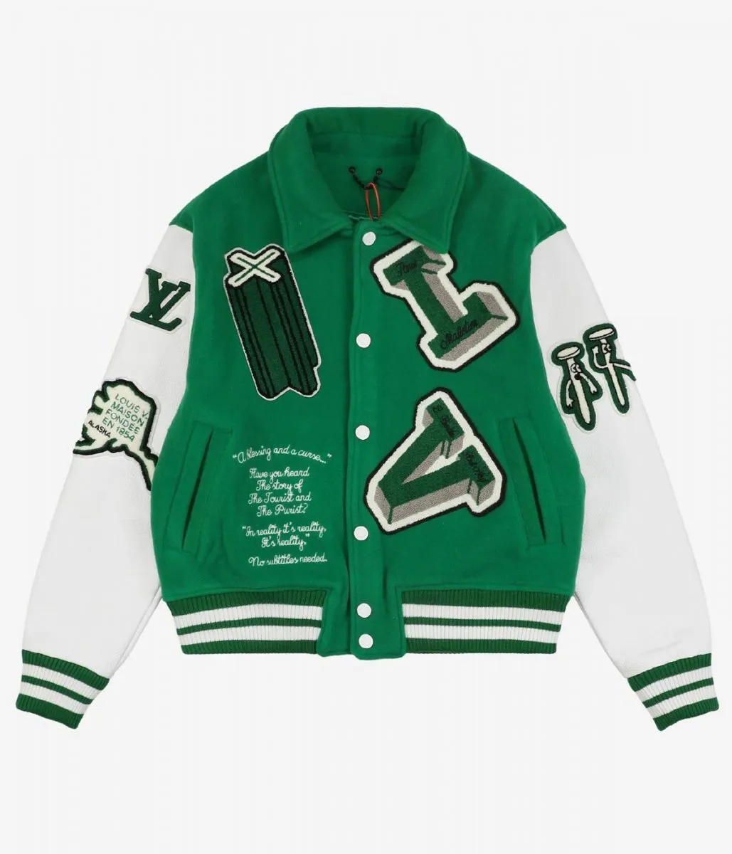 Louis Vuitton Bomber Green White Varsity Leather Jacket