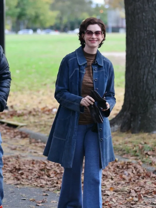 Armageddon Time Anne Hathaway Blue Suede Leather Coat