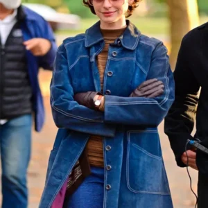 Armageddon Time Anne Hathaway Blue Suede Leather Coat