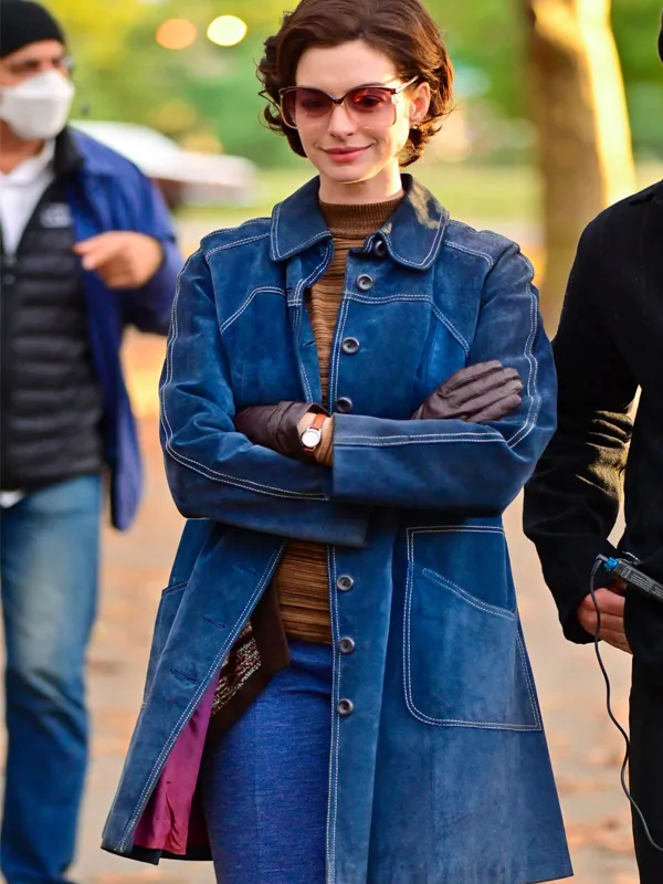 Armageddon Time Anne Hathaway Blue Suede Leather Coat