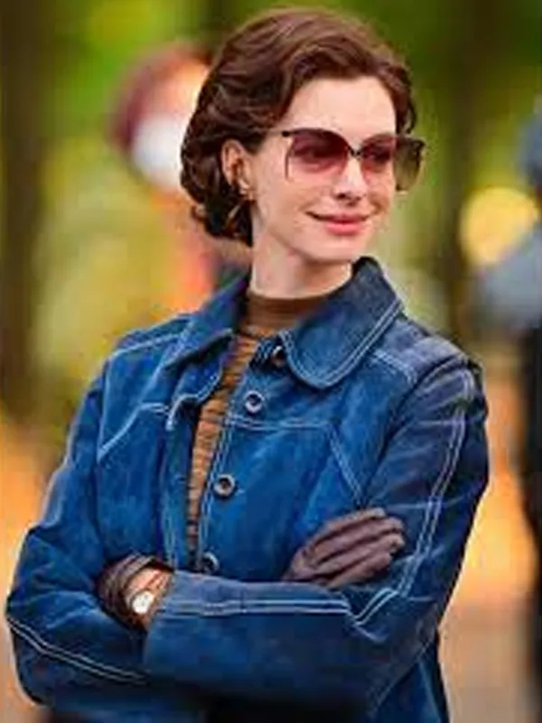 Armageddon Time Anne Hathaway Blue Suede Leather Coat
